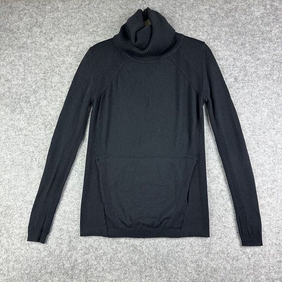 Lululemon Sweat and Savasana Sweater Womens 6 Black Merino Wool Kangaroo Pocket - Picture 1 of 12